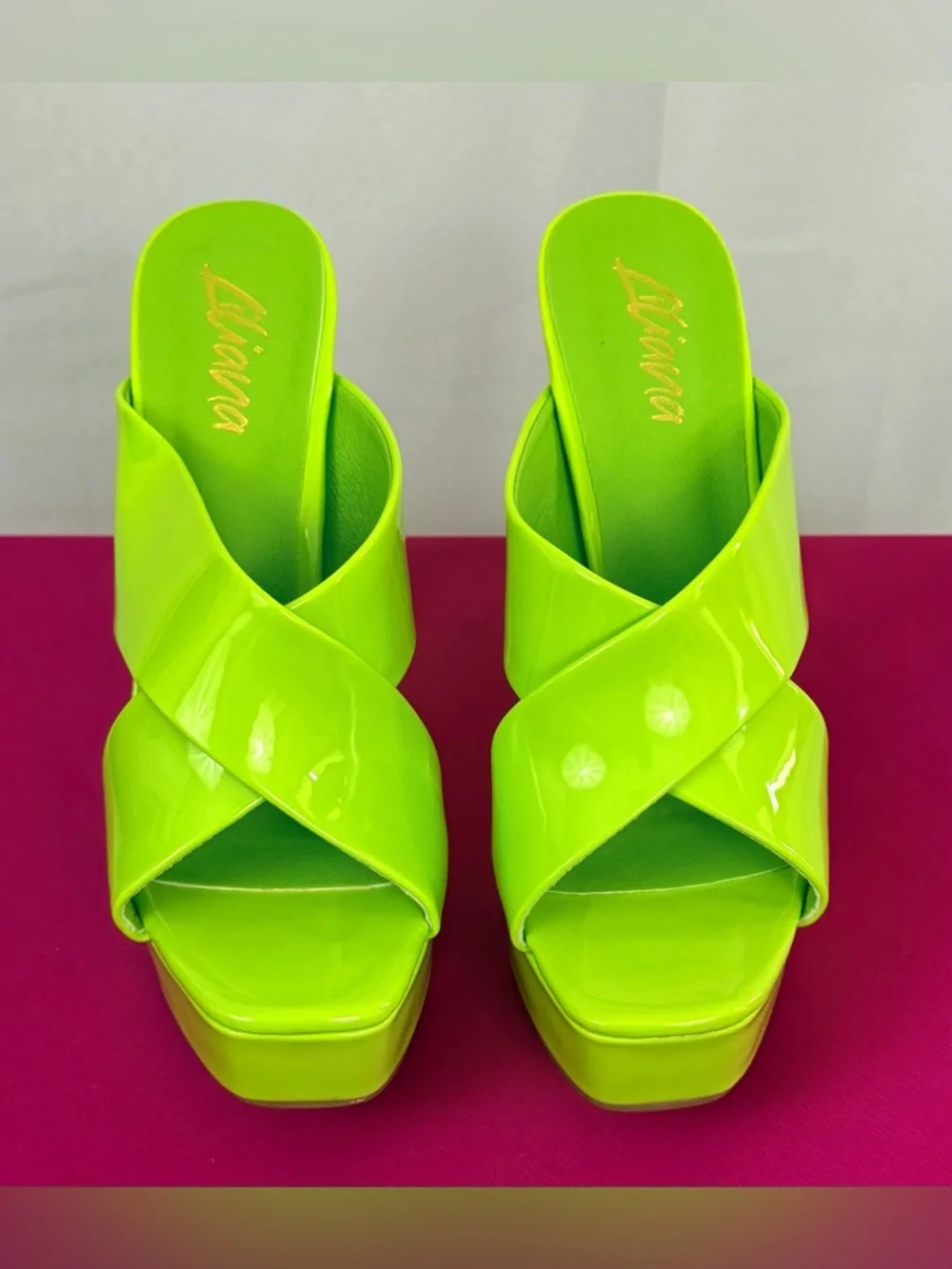 Liliana Neon Lime Platform Slide Heels